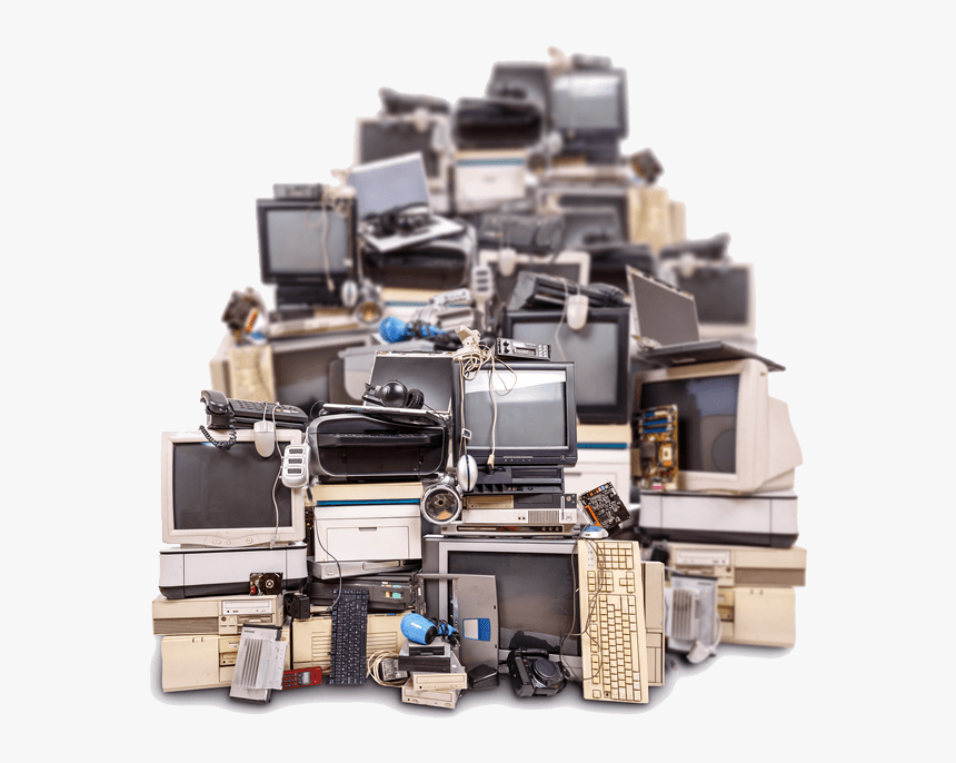 Pile of old computers and other electronic waste.